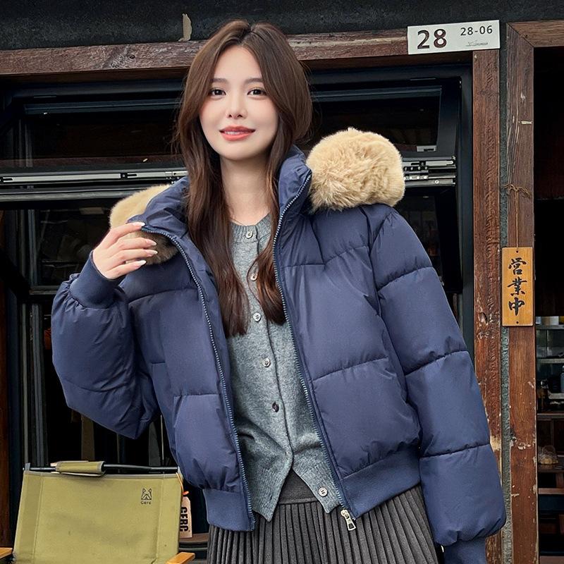 Wind hooded big fur collar cotton clothes women's winter new high waist short bread clothes jacket