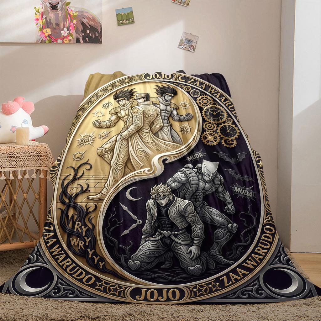 JoJo's Bizarre Adventure Flannel Blanket, Cartoon Print for Bedroom Accessories, Warm Throw for Chairs, Portable Travel_LIAN