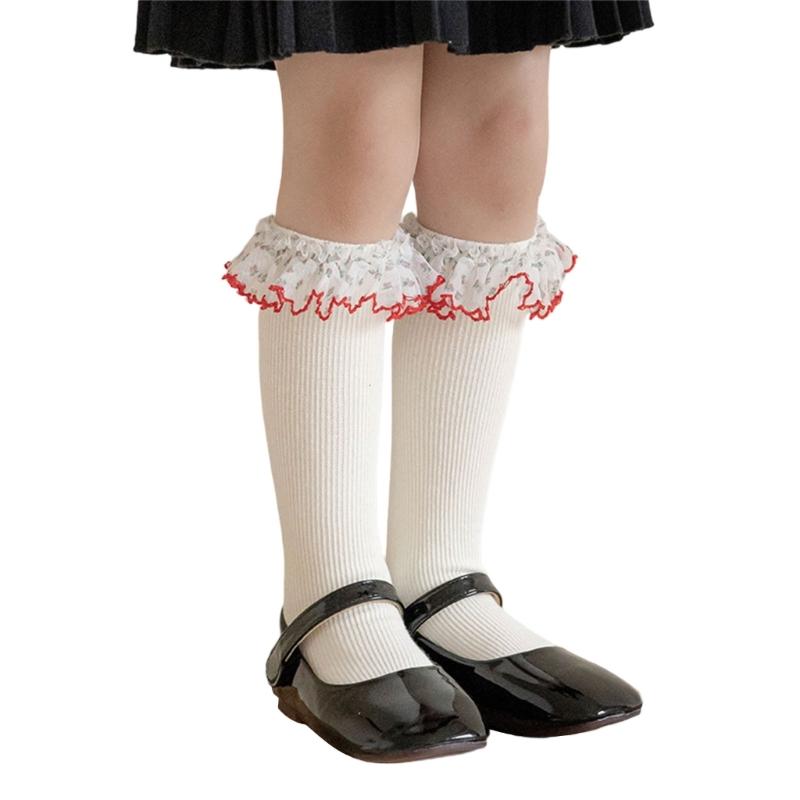 Lace Ruffle Socks Calf Socks for Teen Girls 3-13 Year Long Leg Warmer Knee Stockings Fashion Children Socks