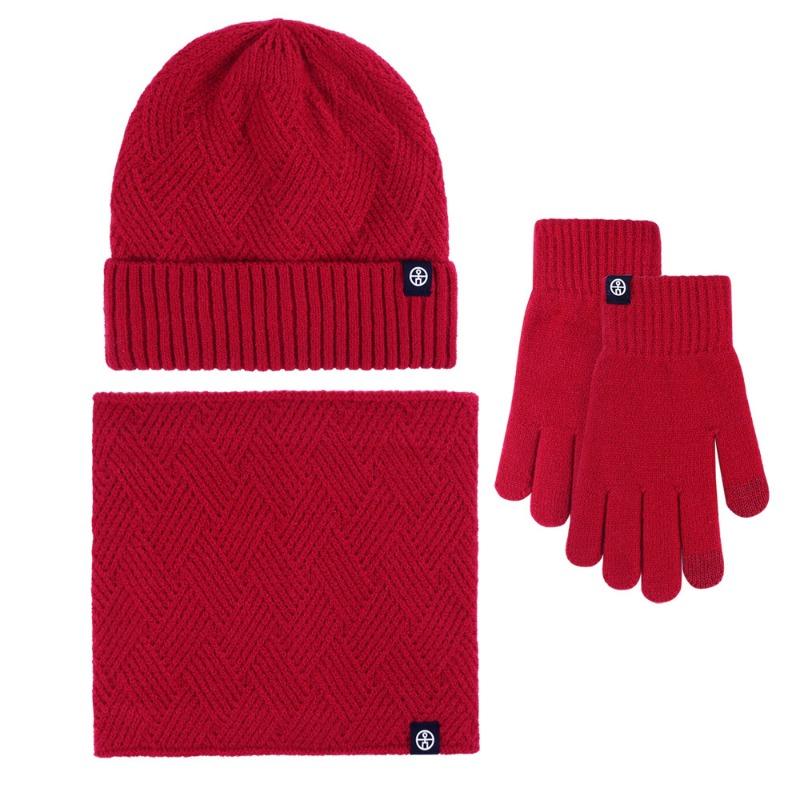Winter scarf warm three-piece hat scarf gloves three-piece knitted velvet thickened cold-proof wool set