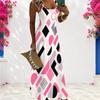 Women Plus Size Scoop Neck Strappy Sleeveless Abstract Printed A Line Maxi Dress