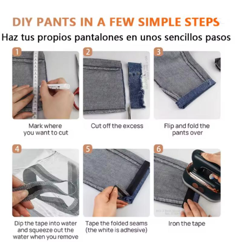 DIY Sewing Fabric Self-Adhesive Pants Paste Iron on Pants Edge Shorten Repair Pants for Jean Clothing and Jean Pants Apparel