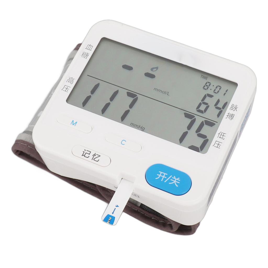 Wrist Blood Sugar Pressure Monitor Wrist Glucometer with Strips Data Memory Large Display Blood