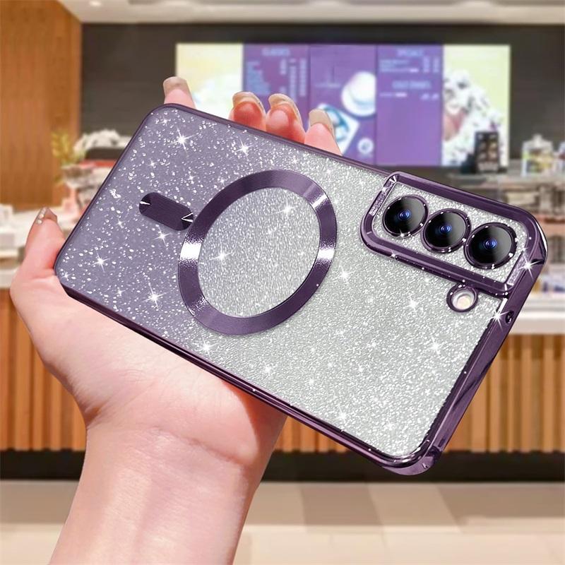 Glitzernde helle Hülle für Samsung Galaxy S24 S23 S22 S21 S20 Ultra Plus FE Hülle Note20 Ultra Plating Wireless MagSafe Magnetic