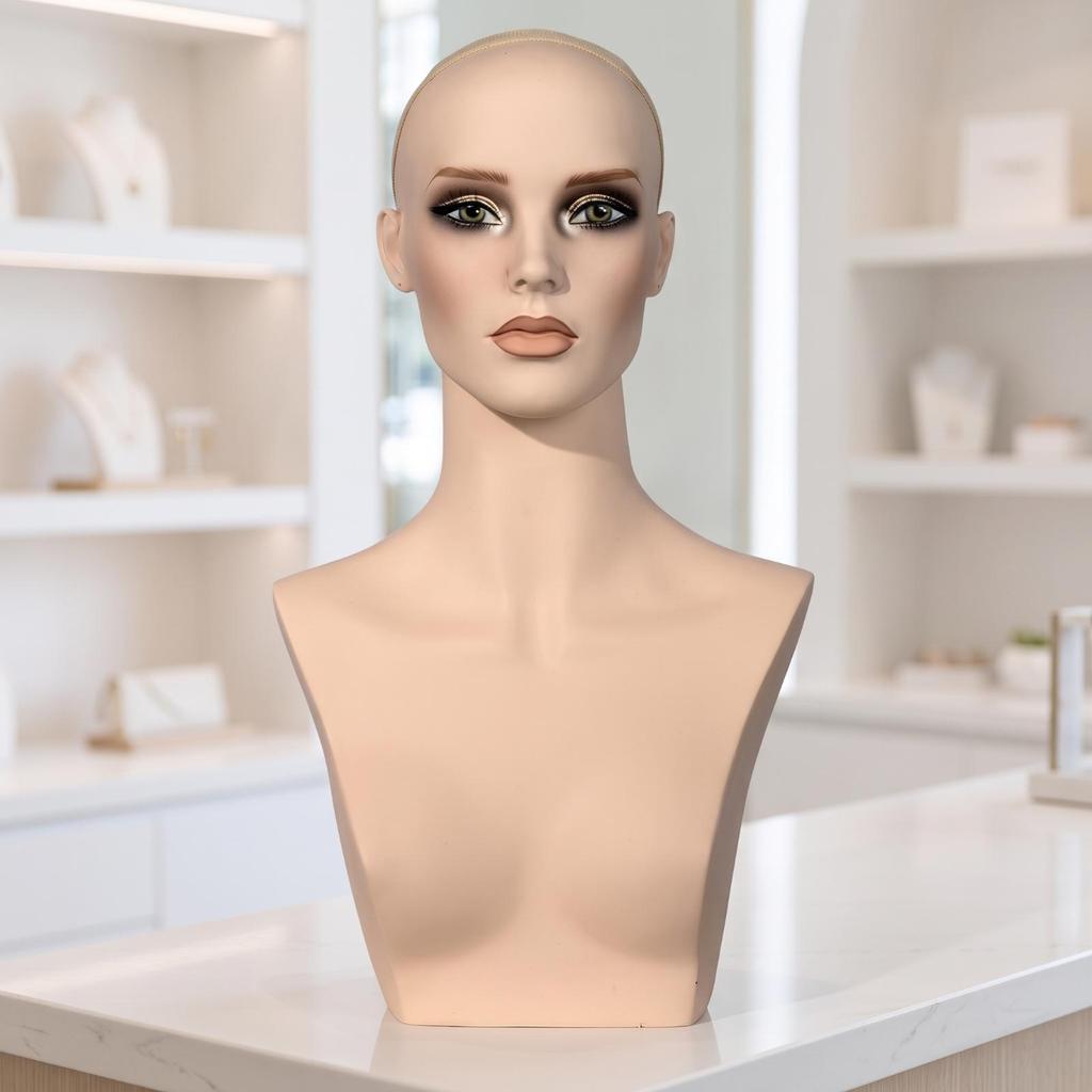 Mannequin Head with Shoulders Realistic Display Bust Sturdy for Jewelers