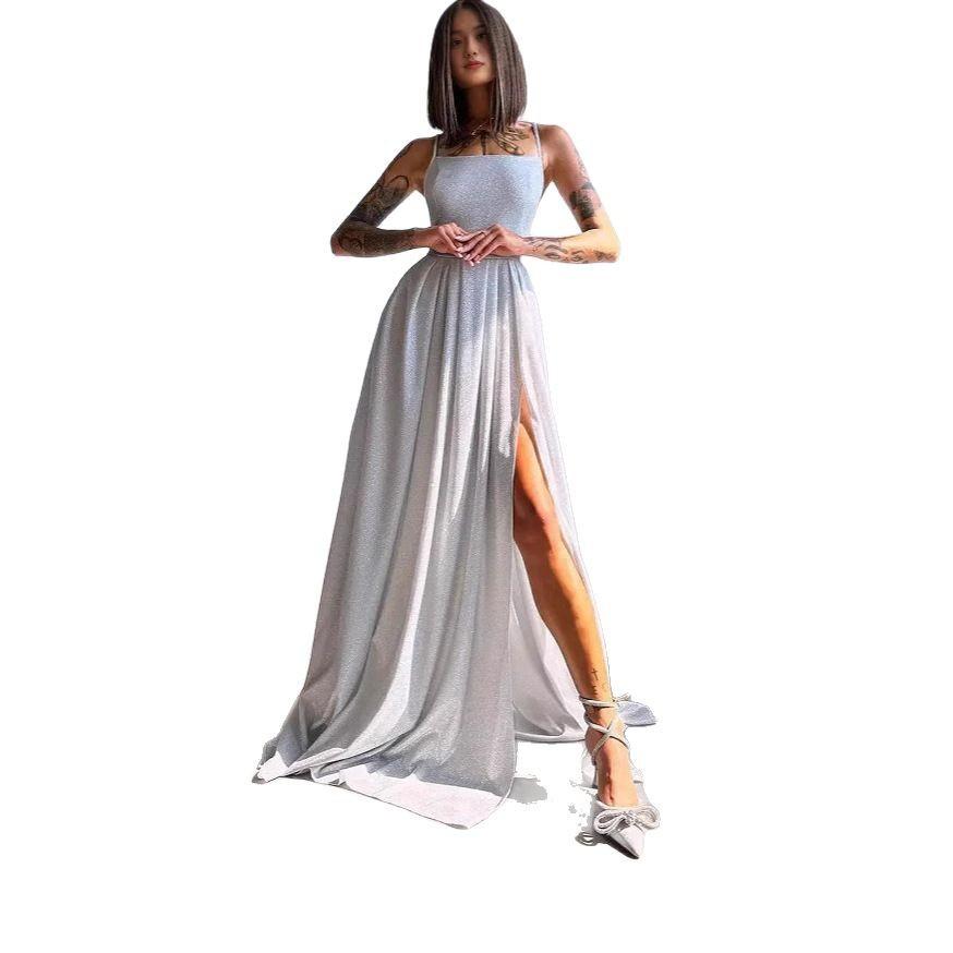 European and American New Women's Suspender Backless Sexy Flash Deep V Party Banquet Evening Dress Dress