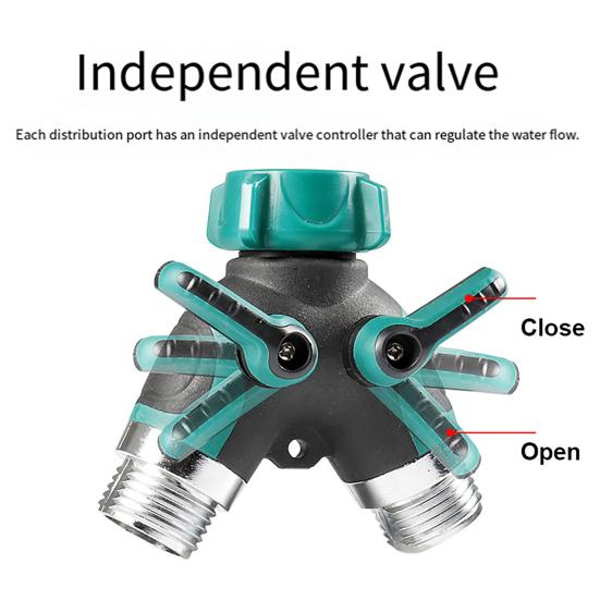 Garden Hose Splitter Water Hose Y Splitter Heavy Duty 2 Way Splitter with Long Handle Shut Off Valves 3/4 Inch GHT Thread Connector for Outdoor
