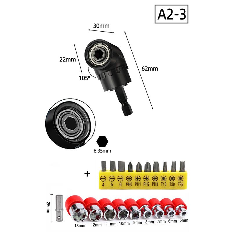 105 Degree Angle Socket Adapter 1/4 inch Extension Hex Drill Bit Adjustable Screwdriver Holder Slotted Phillips Power Hand Tools