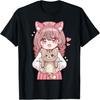 T-shirt Kawaii Fille Anime avec Chat Amoureux des Chats Otaku