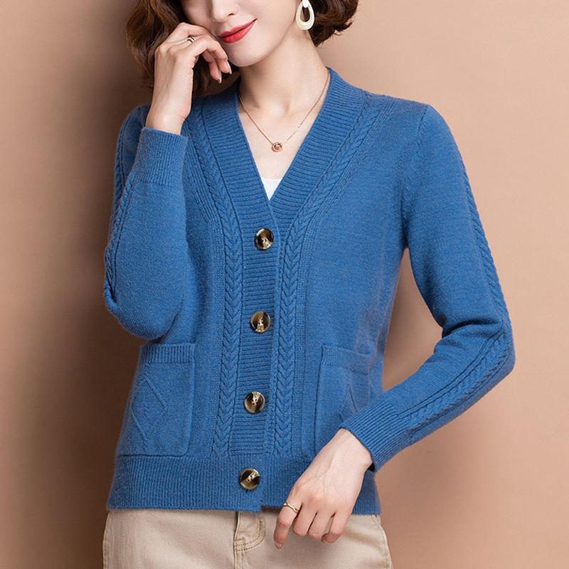 Fashion Knit Small Coat Spring Autumn Outerwear Short Women's Sweater Cardigan Middle Aged Mom Women's Clothing