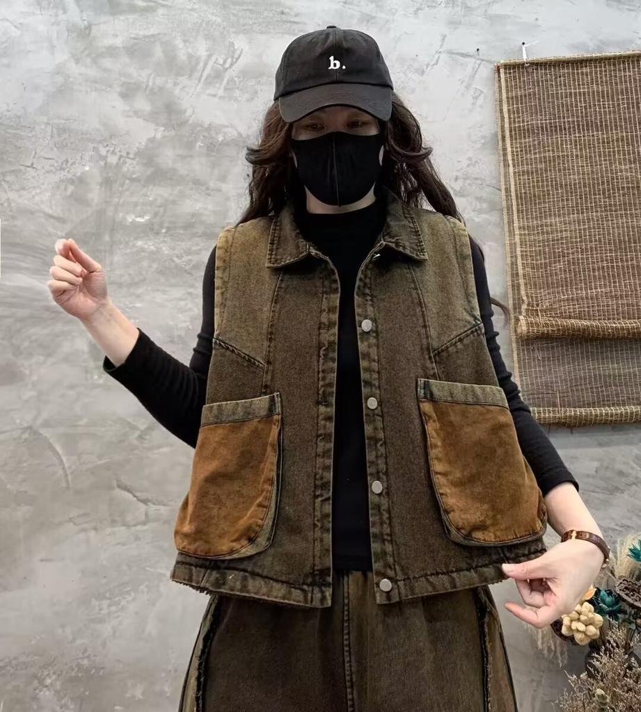 Frühling Vintage Ärmellose Kleidung Damenmode Locker Gestreifte Jeansweste Damen Lässige Mäntel Klassische Westen