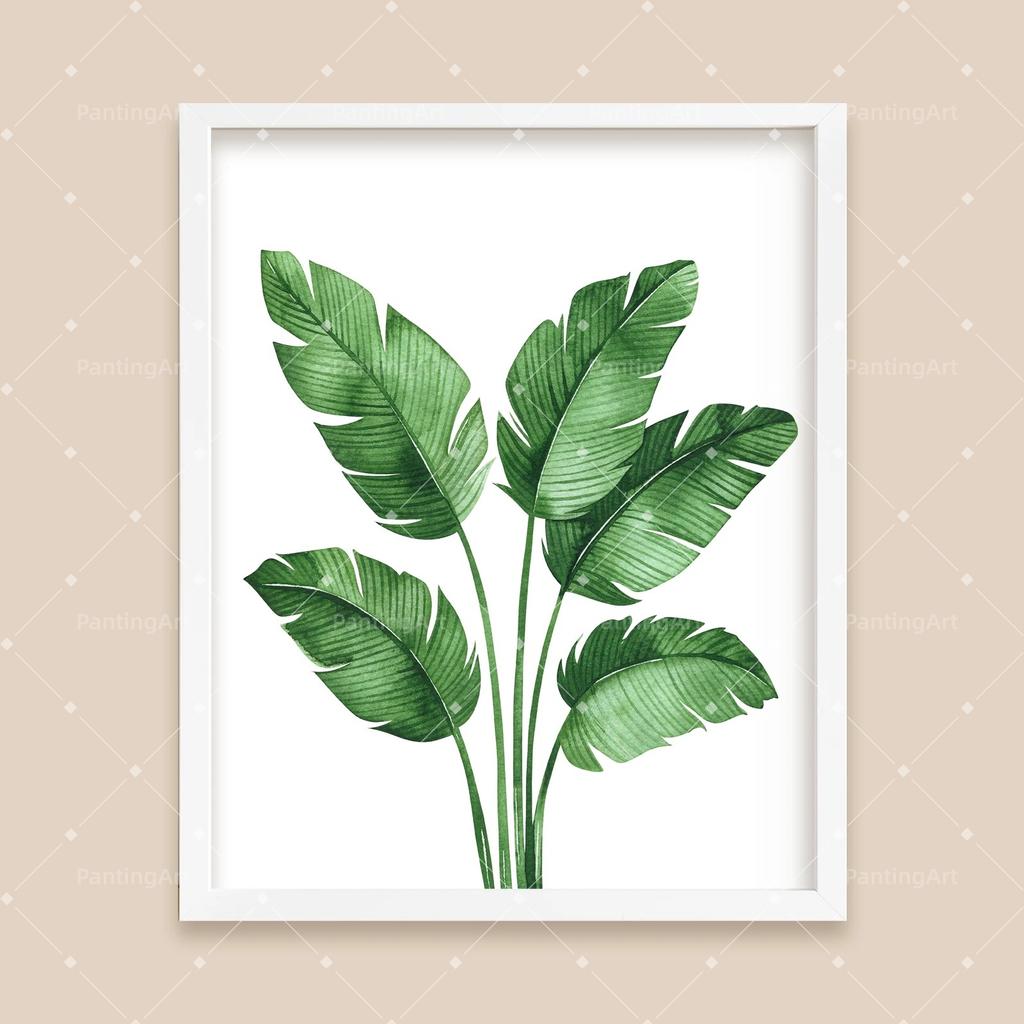 Bohemian Watercolor Tropical Plant Canvas Painting Monstera Banana Leaf Eucalyptus and Fern Art Posters Aesthetic Bedroom Decor