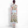 Elegant Floral Print Midi Shirt Dress for Women Summer Cap Sleeve Lapel Button Down Waist Belt A-Line Dress Holiday Outfits