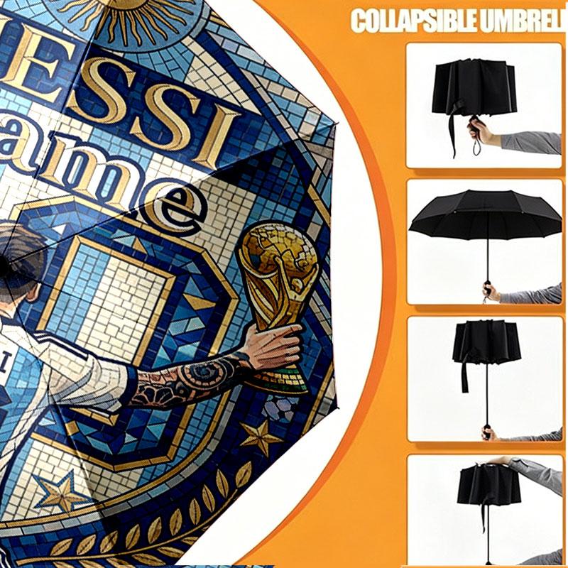 Custom Name Personalized Leo Messi Print Umbrella, Auto Open Close, 8‑Rib Sturdy Frame, Commute Camping Hiking Use, Birthday Gift