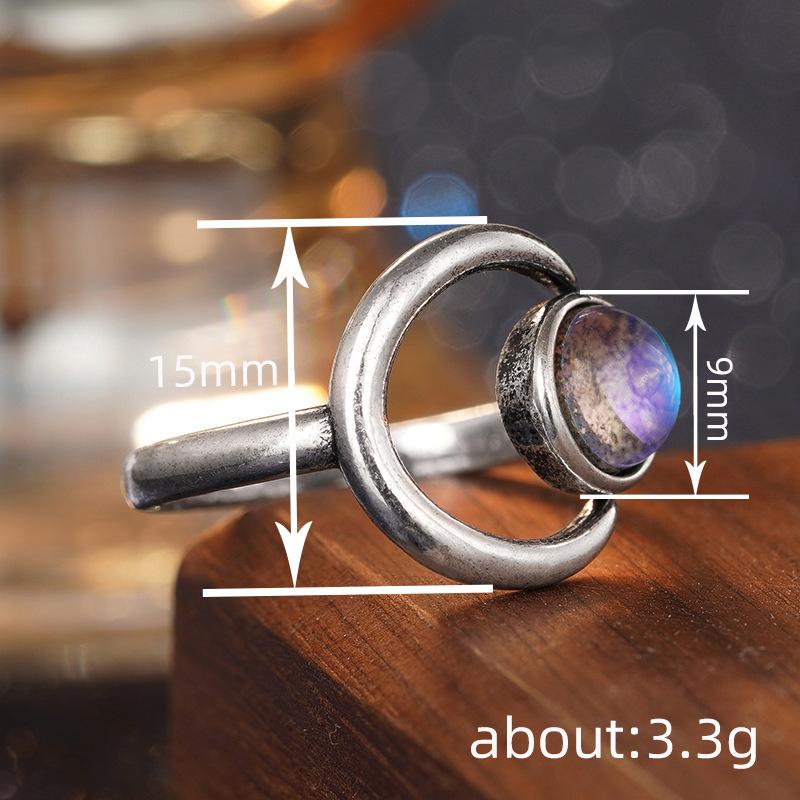 Huitan Moon Sun Design Women Opening Ring Imitation Opal Elegant Wedding Party Graceful Accessories Daily  Jewelry Gift