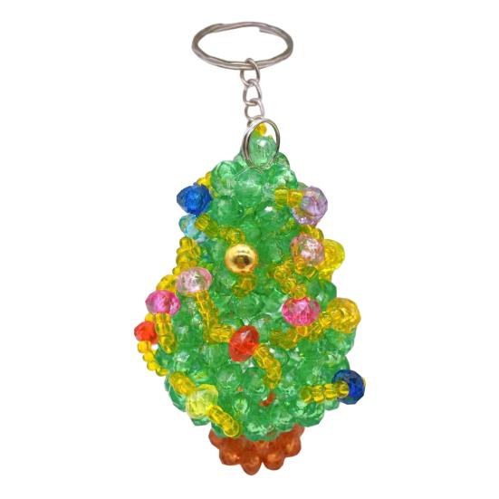 Decorative Bead Art for Home Christmas Tree Keychain, Faux Crystal Beaded Xmas Pendant, Decoration Hanging 3D Holiday Key Ring Charm Accessory