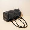 Women's Vintage Waxed Genuine Leather Underarm Bag, Long Cylinder Commuter Shoulder Bag, Baguette Pillow Handbag