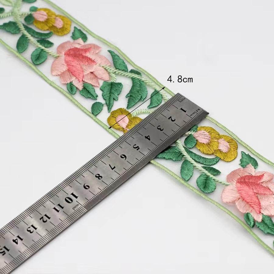 

1 ярд Розовый Зеленые Листья Цветок Кружевная Ткань DIY Одежда Вышитое Кружево Отделка Аксессуары