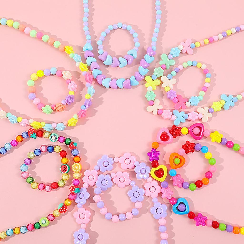 Kids' Flower Necklace & Bracelet Set – Colorful Acrylic Beads