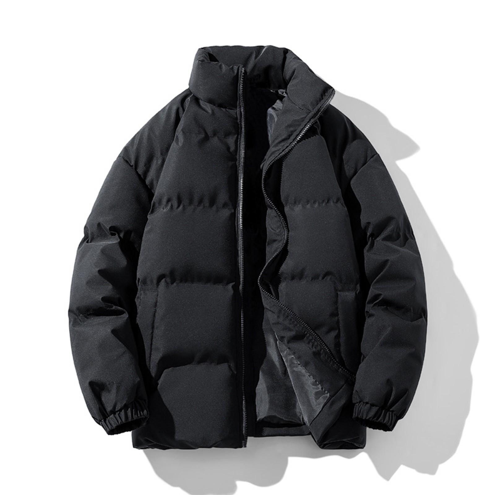 

Зимняя однотонная свободная утолщенная хлопковая куртка с воротником-стойкой, повседневное хлопковое пальто L чёрный