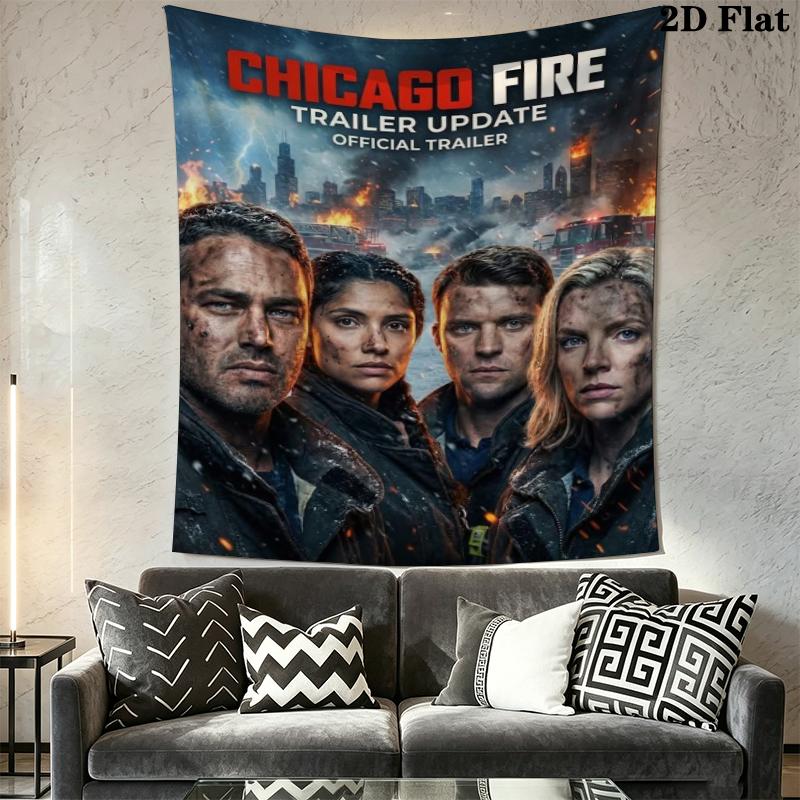 Chicago Fire Wall Tapestry Aesthetic Wall Hanging Printed Fabric Blanket Decorative Tapestries for Bedroom Living Room Home Decor