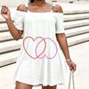 Women Plus Size Cold Shoulder Chain Straps Short Sleeve Sun Moon Printed Beige Loose Dress