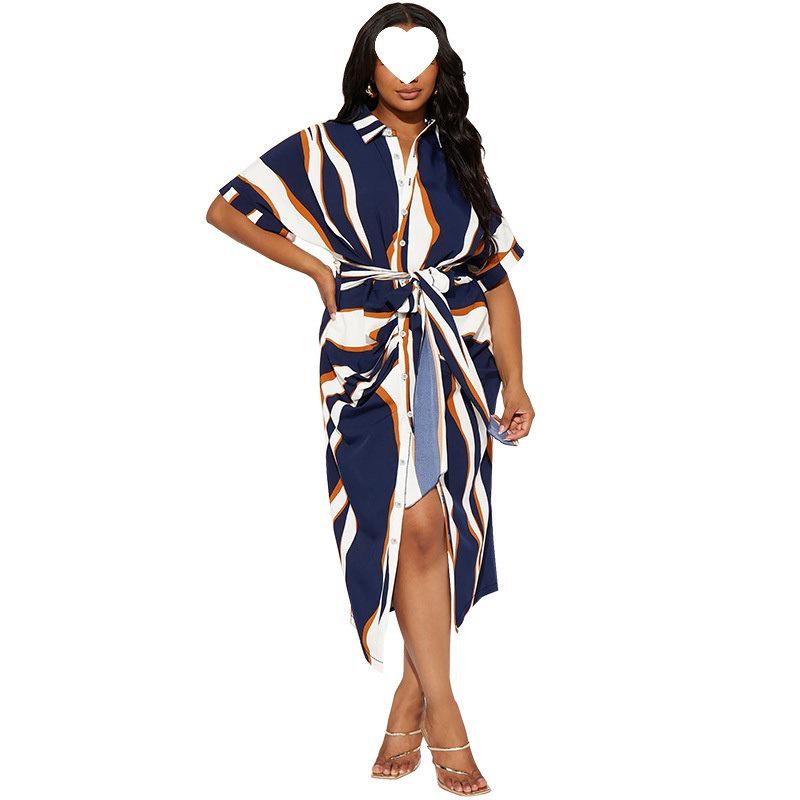 Large Women s Striped Longline Short-Sleeve Top 2XL темно-синий