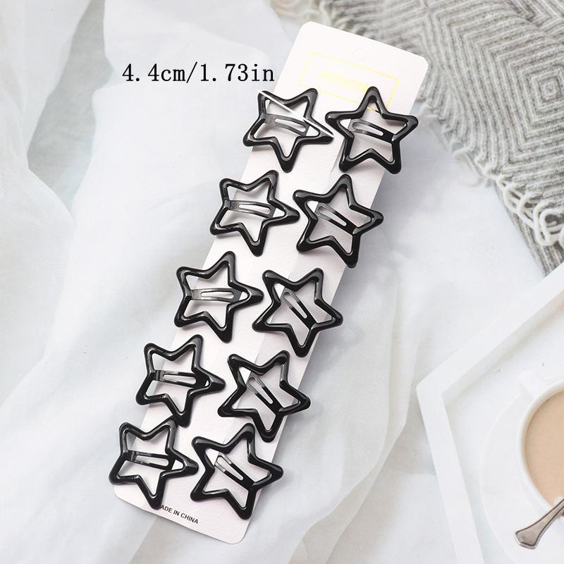 10-Piece Black Enamel Hair Clip Set for Women - Simple Forehead Stray Hair and Bangs Side Clips