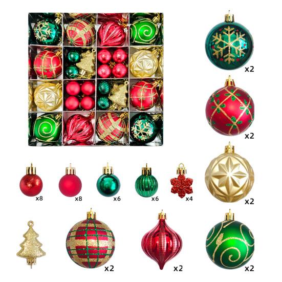 Christmas Ornaments Set Shatterproof Plastic Baubles Snowflakes Stars Hanging Ornament for Xmas Tree Holiday