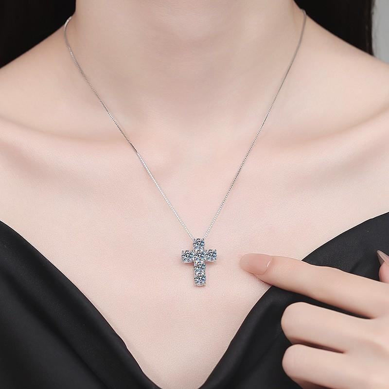 3ct Cross Necklace With Moissanite Dainty Clavicle Chain Women