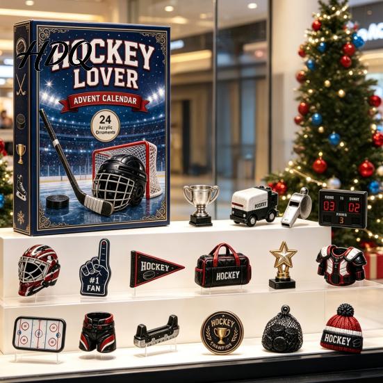 Adventskalender für Sportfans 2026 24-Tage-Weihnachts-Countdown-Box mit Mini-Miniatur-Ornamenten Volleyball Golf Hockey Figuren Sammlerstück