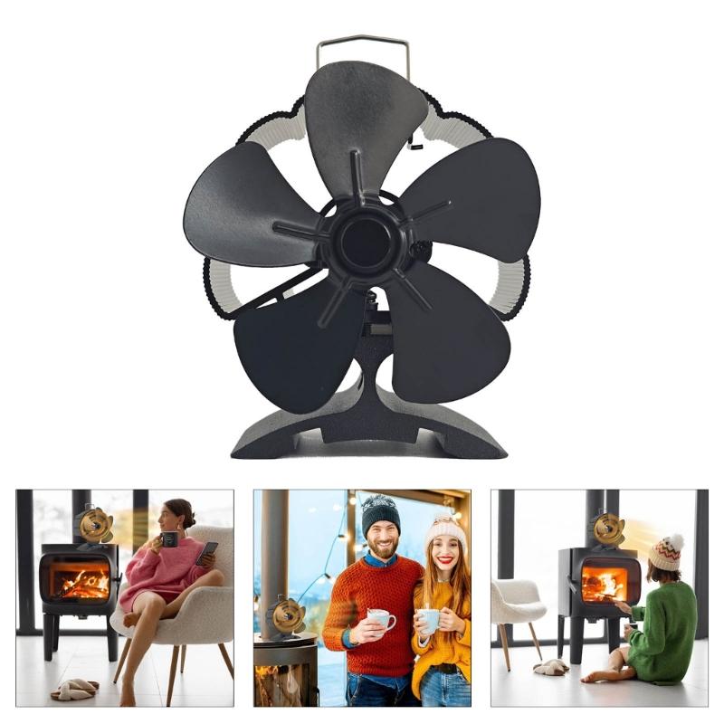 Aluminum 5 Leaves Heat Powered Fireplaces Stove Fan for Wood Burning Circulating Warm Fireplaces Fan Heat Powered Fan