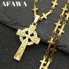 Celtic Knot Irish Cross Chain Necklace for Women Men Stainless Steel Gold Color Lucky Amulet Pendant Necklaces Jewelry