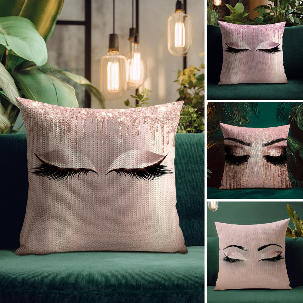 Makeup Eyelash INS Cushion Cover Natural Linen Pillow Case DoubleSided Print Decorative Sofa Pillowcase Home Decor Gift
