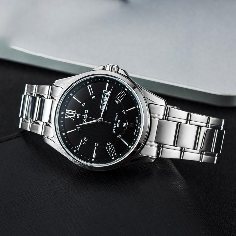 Casio STANDARD Series 100 Meters Waterproof Quartz Movement Stainless Steel Strap Japanese and Korean Watch Men's Watch Black Dial MTP-1384D-1A