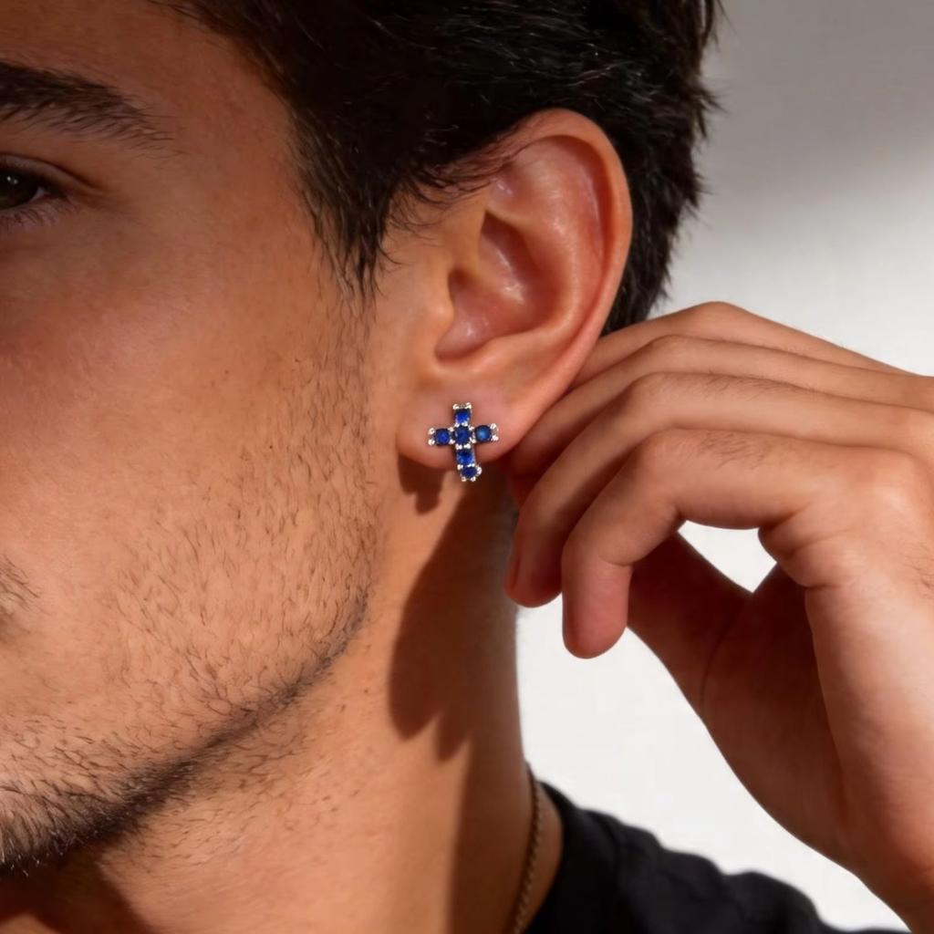 Fashion Dainty Cross Hoop Earrings for Men Boys, Hip Hop Zircon Huggies Earrings, Hypoallergenic Piercing Jewelry