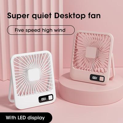 Tragbarer Tischventilator für den Schreibtisch, 7-Stunden-Timing, ultraleiser, kleiner, wiederaufladbarer USB-Lüfter, 5 Geschwindigkeiten, starker Wind, Ventilator für Büros und Zuhause