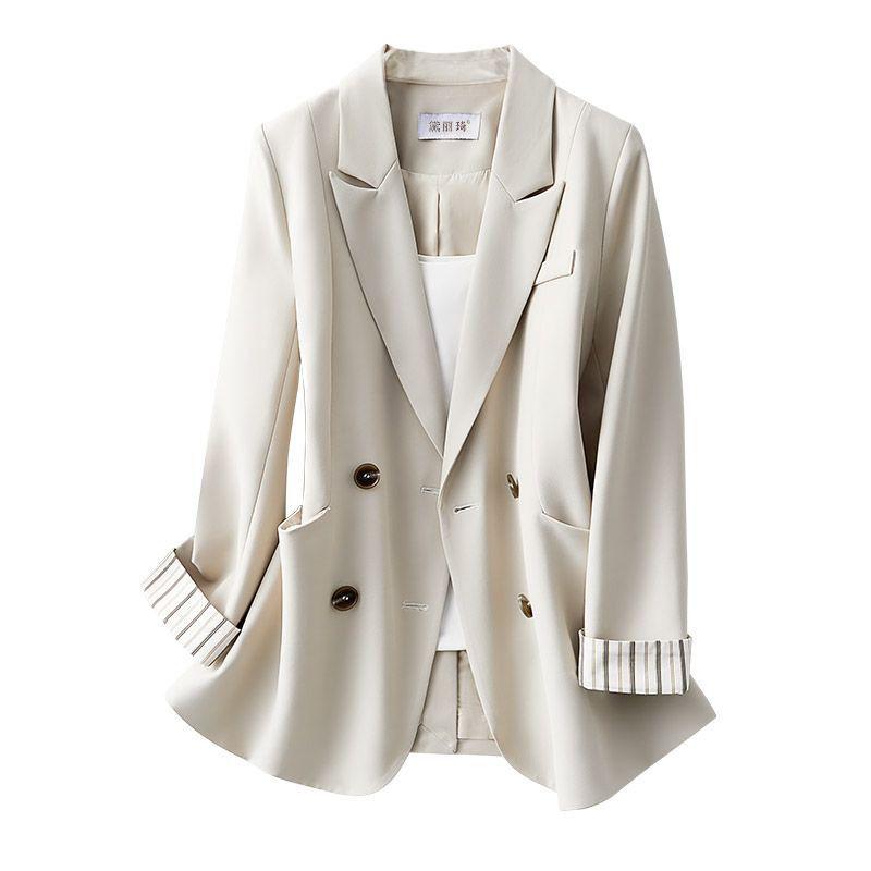 

Шикарный пиджак в вертикальную полоску с весенними контрастными манжетами, элегантный пиджак в стиле Small Fresh XL слоновая кость