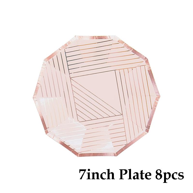 Champagne Party Rose Gold Disposable Tableware Pink Birthday 1st Baby Shower Favor Paper Plates Cup Party Supplies Wedding Decor