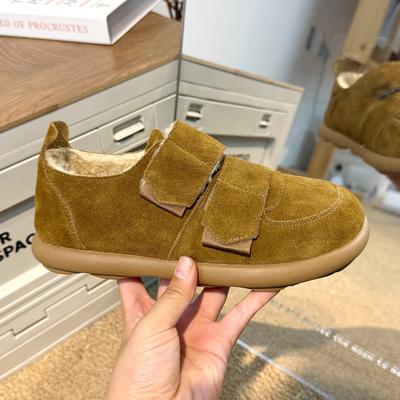 Retro Leder Samt Birkenstock Baumwollschuhe mit dicker Sohle für Damen Winter neu rundköpfig Ein-Pedal weichsohlige Schneeschuhe