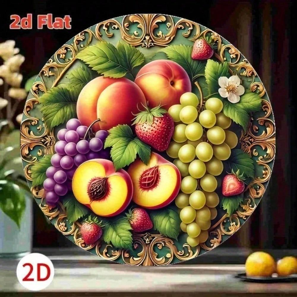 Vintage Metal Wall Sign 8x8 Inch Rustic Fruit Tin Art Peach Grape Strawberry Retro Decor for Home Bar Cafe