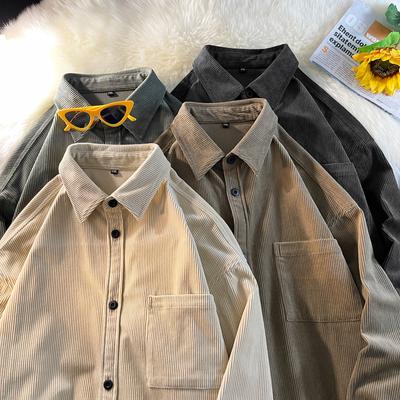 Spring And Autumn Corduroy Long Sleeve Shirt Men'S Vintage American Retro Workwear Coat Trendy Casual Top