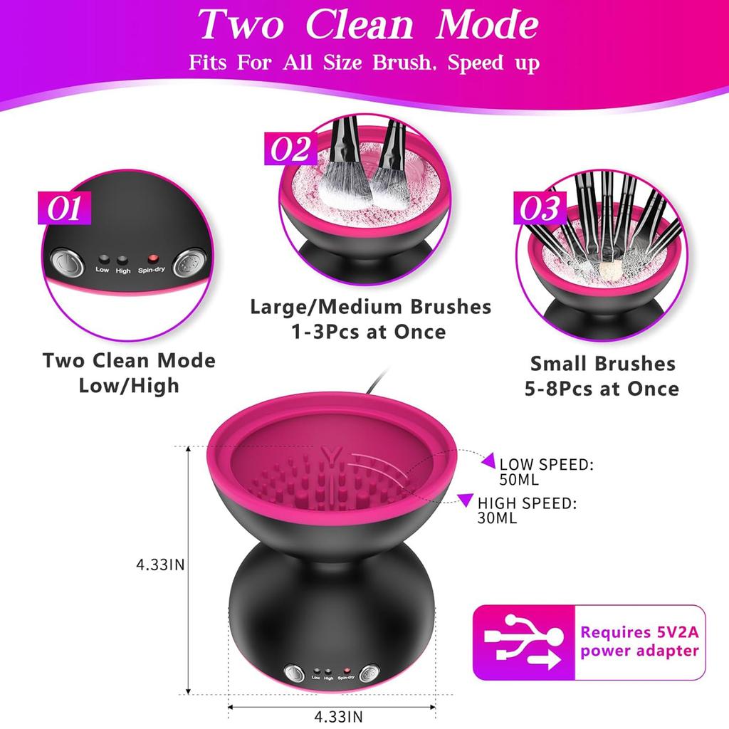 Portable Electric Makeup Brush Cleaner Automatic Brushes Washing and Drying Machine with Built In Silicone Bumps 2