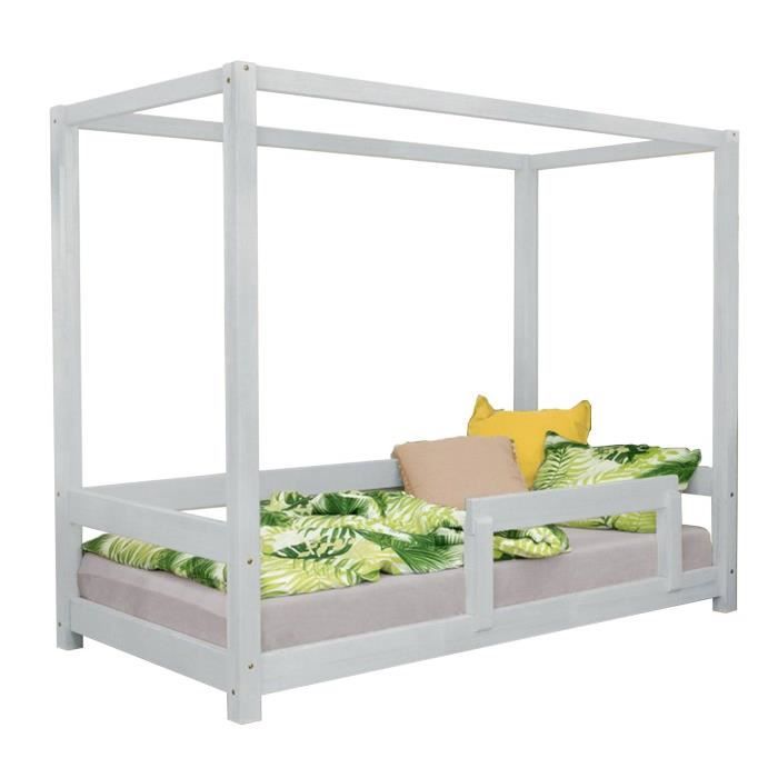 Lit cabane enfant BUNKY - GENERIQUE - Gris - Lit - A lattes - Bois massif