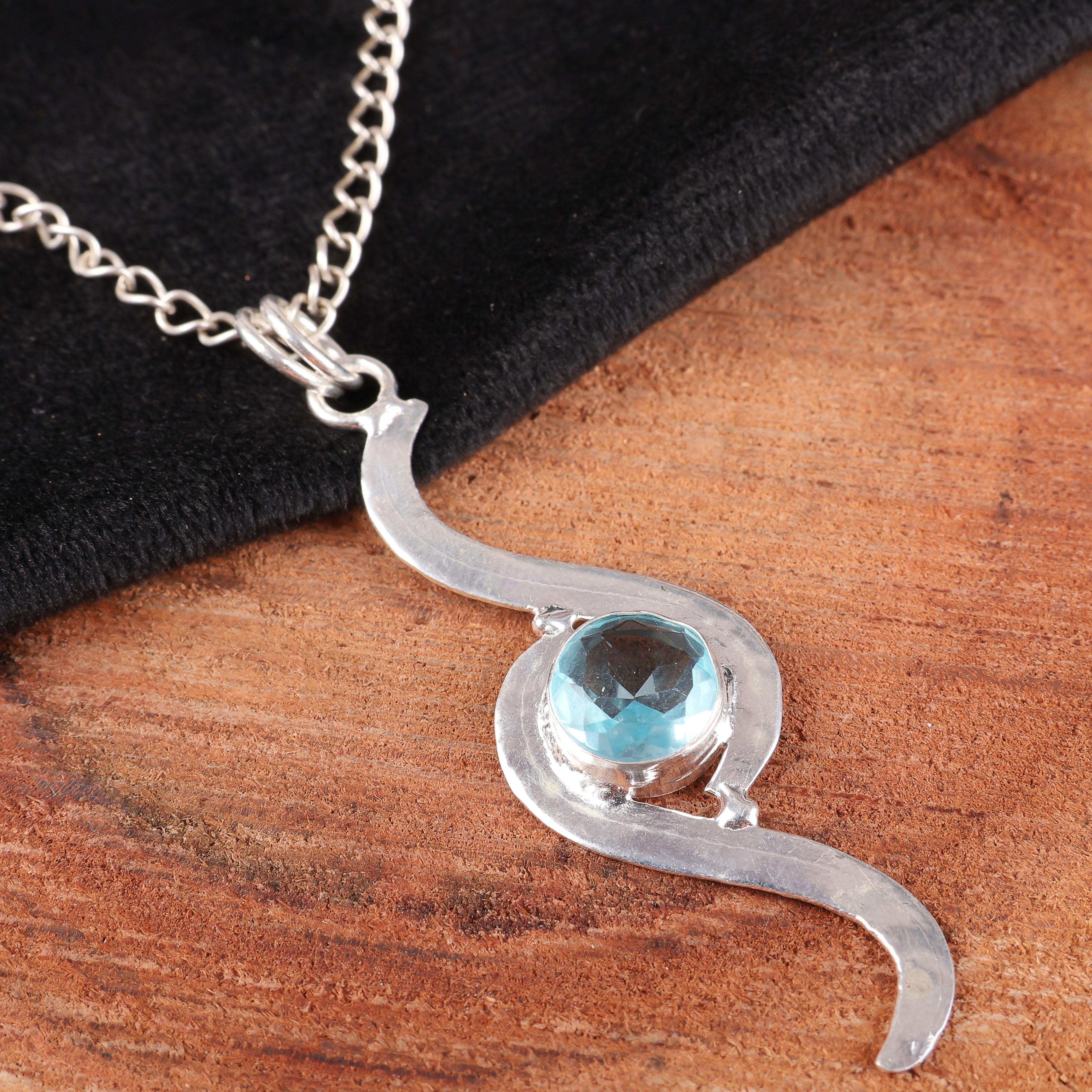 

Подвеска с драгоценным камнем «Небесно-голубой топаз», великолепные ювелирные изделия ручной работы, ювелирные изделия из цельного серебра 925 пробы, подвеска на каждый день для свадебного подарка 2.59 Inches синий