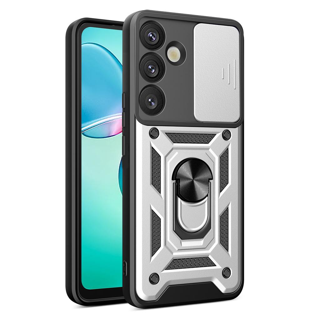 Etui na Samsunga Galaxy S25 z przesuwaną osłoną aparatu PC+TPU podpórka pokrowiec na telefon