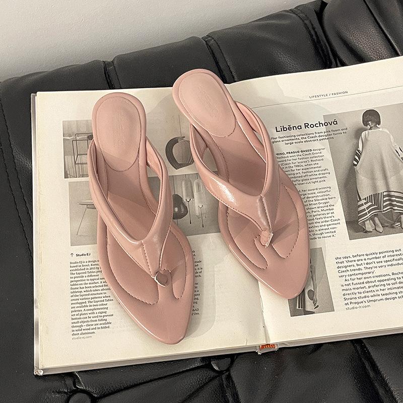 Retro Temperament Pointed Slope Heel Flip-flops Women's Summer New Outer Wear Temperament Toe Cool Slippers Women's Summer