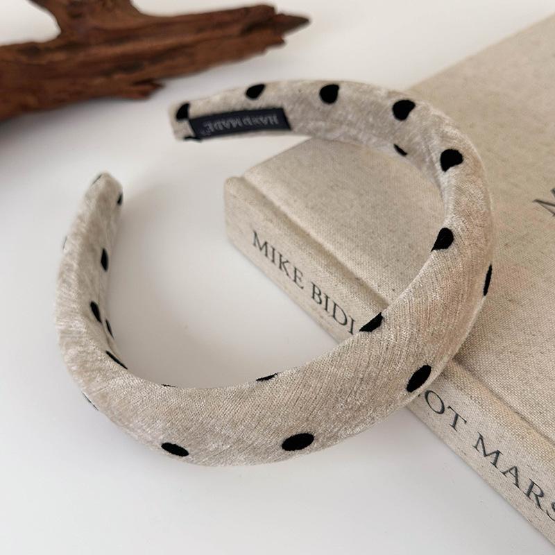 Autumn Winter Velvet Polka Dot Headband for Woman Girl Temperament Hair Hoop Wide Sponge Hair Band Lady Fashion Hair Accessories
