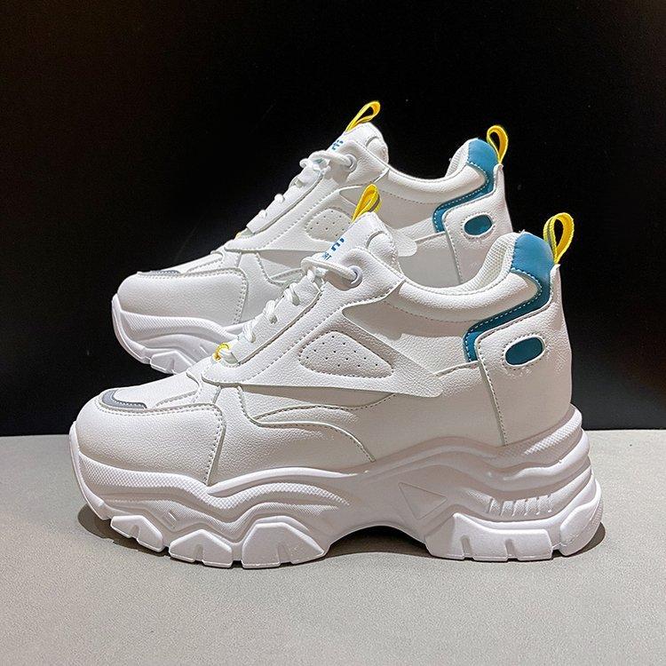 

Shoes women s spring and autumn new leather sports casual shoes platform-soled lace-up student high-heeled single shoes 35 білий