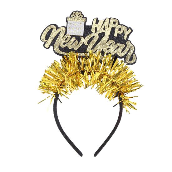 2026 New Year Headband with Number Logo Black Golden Sequin Design Streamer Decorated Hair Hoop Team Unity Prop